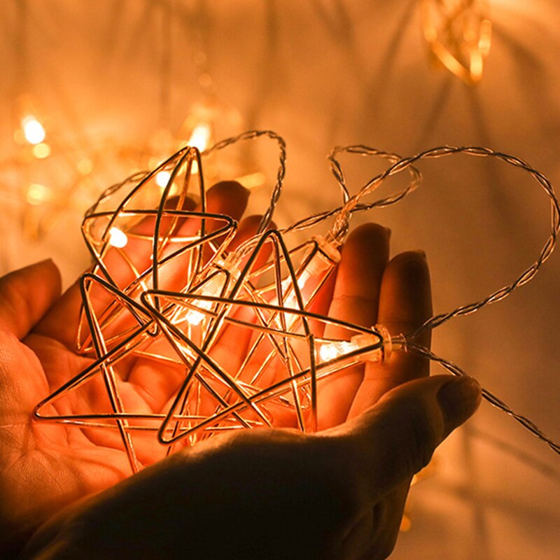 Vijfpuntige Ster Led Kerstverlichting String Light Metal Battery Operated Kerstverlichting Voor Halloween Party Bruiloft Decoratie