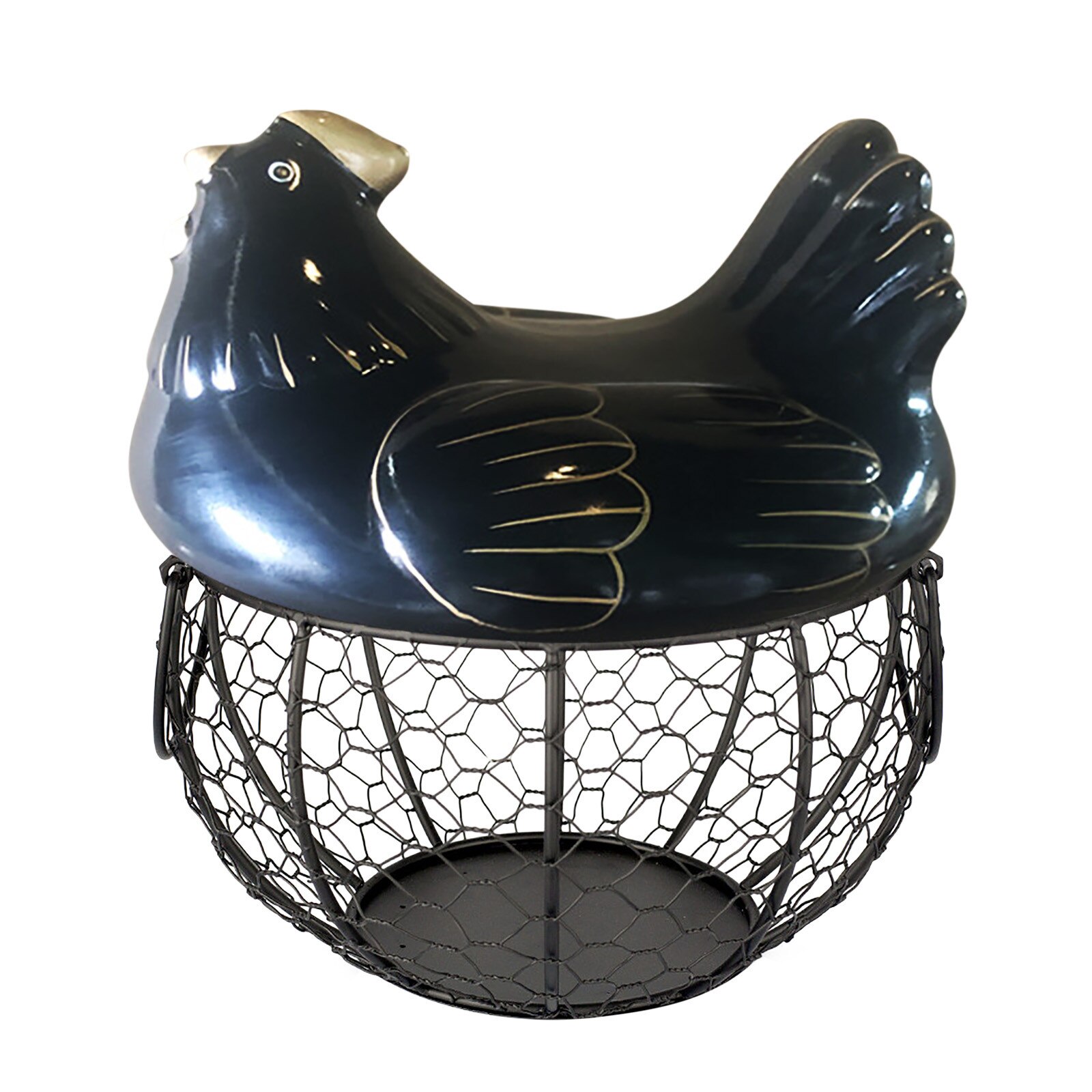 Ceramic Egg Holder Organizer Storage Basket Egg Basket Fruit Container Ceramic Hen Decorative Kitchen Basket Egg Storage: Black