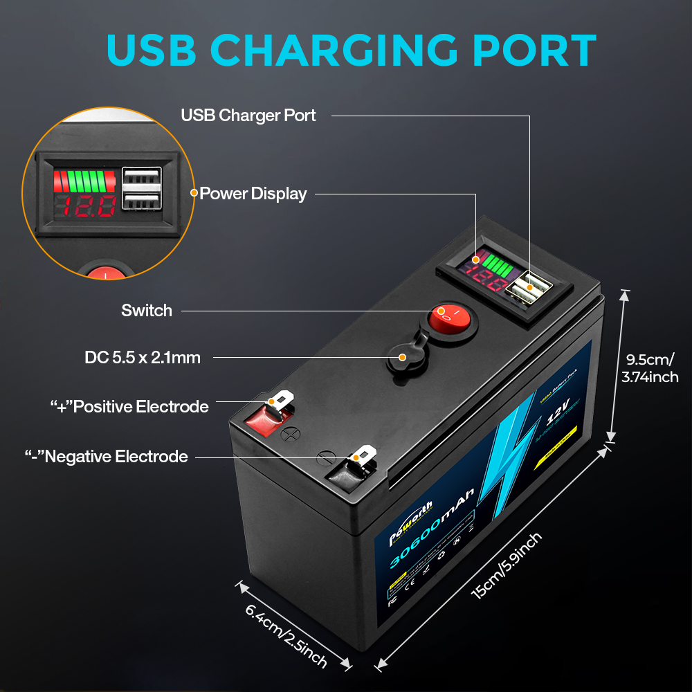 12 V 30,6 Ah LiFePO4-Lithiumbatterie, integriertes 30 A BMS, über 5000 wiederaufladbare Deep-Cycle-Batterie, perfekt für Solarenergie