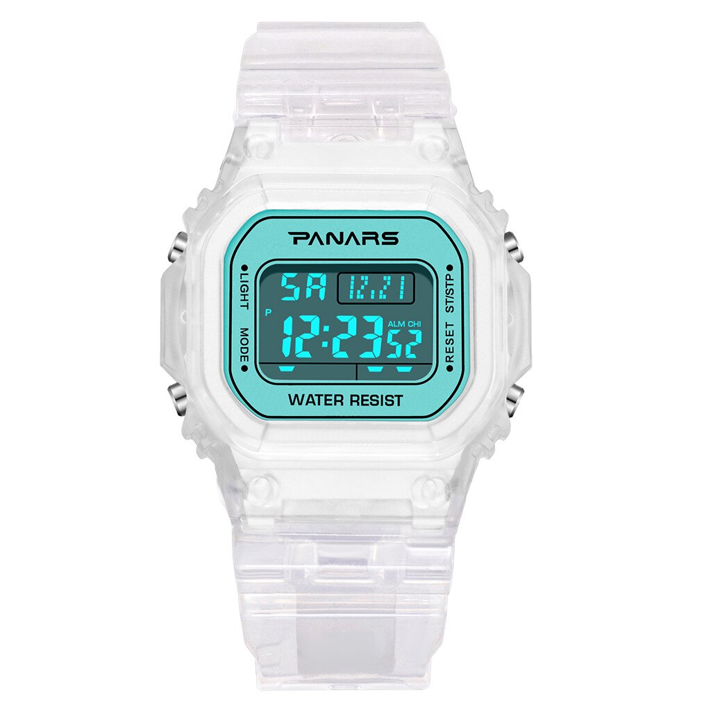 Panars Mode Dames Horloges Voor Vrouwen Led Digitale Sport Dames Horloge 50M Waterdichte Horloge Alarm Relogio Feminino: Transparent green