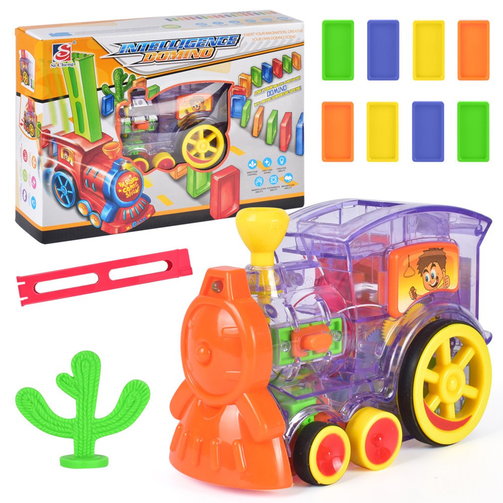 Electric Domino Train Car Vehicle Model With Sound Light Music Domino Blocks Kits Magical Automatic Set Up Colorful Games Toys: Default Title