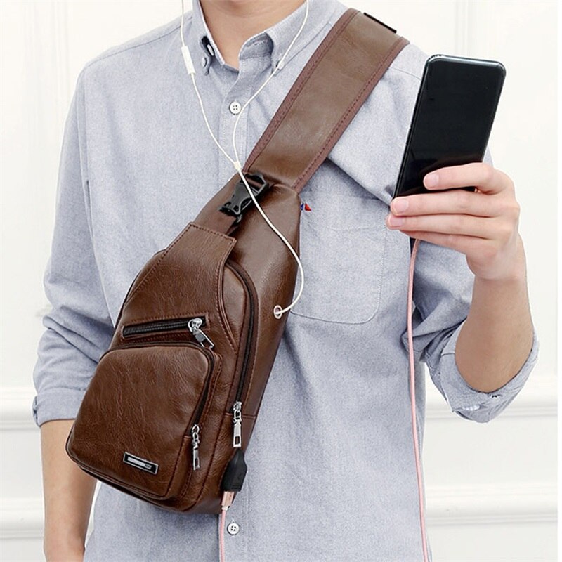 Crossbody Tassen Usb Borst Bag Messenger Bag Lederen Schoudertassen Diagonaal Pakket Back Pack Reizen