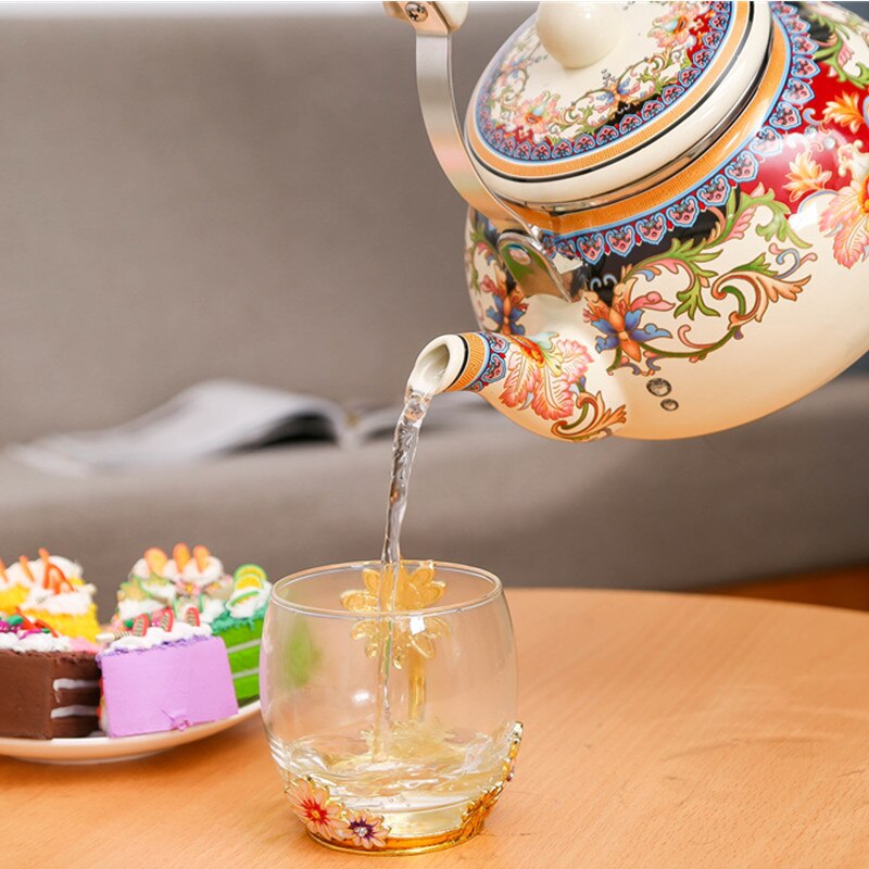 2.5 liter emalj tekanna vattenkokare tekanna kanna vattenkokare tekanna hem gas gas induktion spis emalj kruka visslande vattenkokare vatten karaff