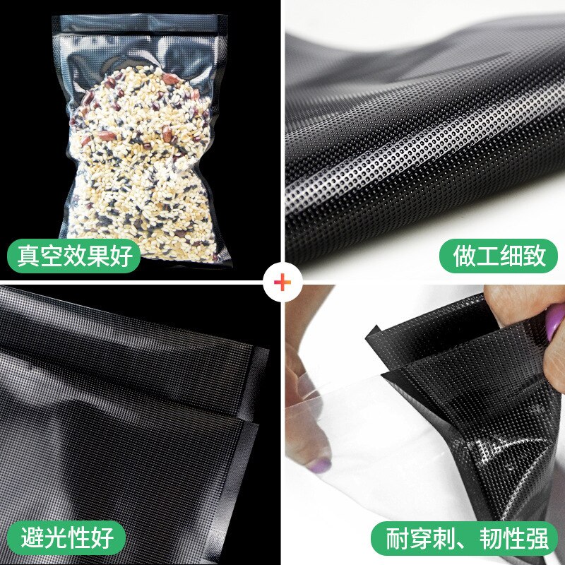 Bolsa para empaque de granos de comida al vacío negro, material de nylon, resistente a la luz, mantenimiento fresco, bolsa granular de una sola cara de plástico comercial