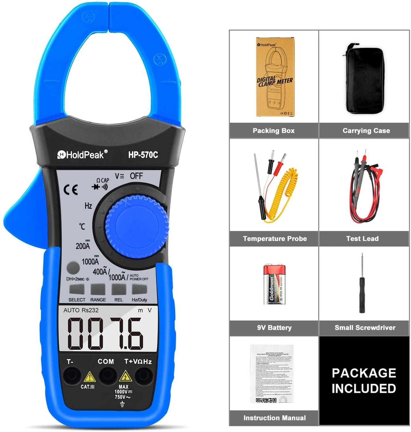 HP-570C-APP cyfrowy zacisk multimetr połączyć z APP przez Bluetooth, miernik rezystancji wzmacniacz, 4000 zlicza AC/napięcie prądu stałego AC/DC prądu: HP-570C
