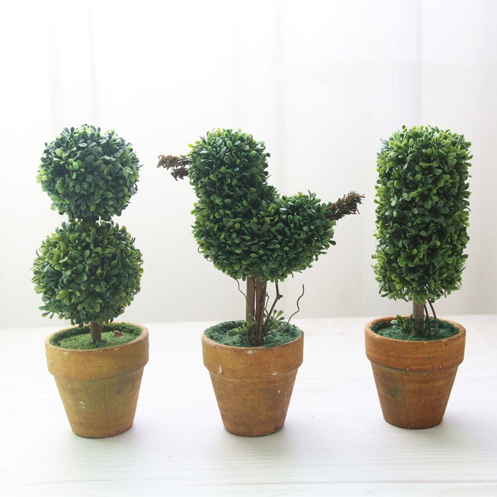 1Pc Heart Star Round Potted Artificial Plant Bonsai Small Tree Pot Plants Bonsai Plant Ornament Home Garden Wedding Party Decor
