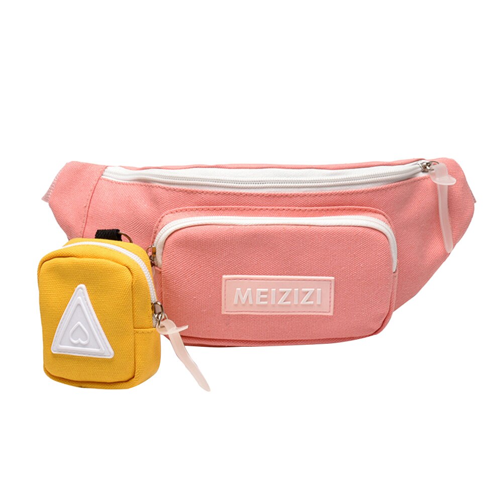 Classic Texture Female Festival Canvas Waist Bag Women Hit Color Zipper Sport Street Chest Belt Pouch: Pink