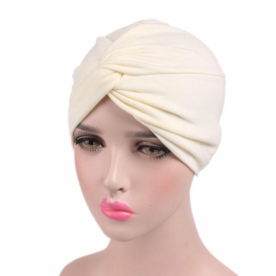 Tørklæde kræft hat kvinder huer turban muslimske hovedtørklæde muslimske hovedbeklædninger motorhjelm chimio coton hun hatte  #810: Beige