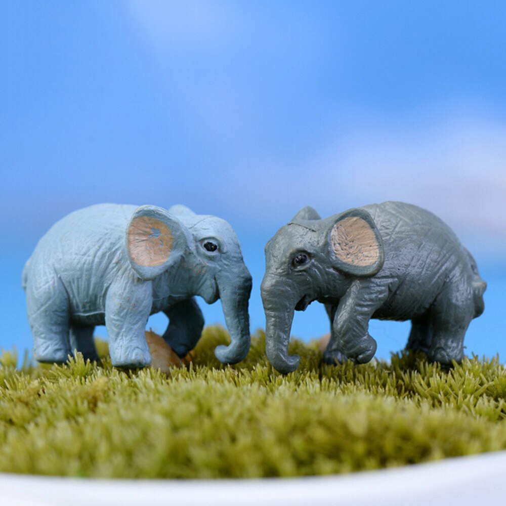 2PCS Artificial Elephant Fairy Garden Miniatures Gnomes Moss Terrariums Resin Crafts Figurines For Home Garden Decoration