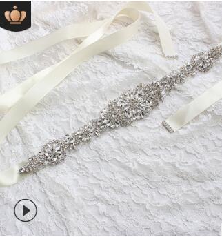 Crystal Bruiloft Accessoires Satijnen Trouwjurk Riem Bruids Lint Tailleband Sjerp Riem Voor Avond Prom Jurken: ivory