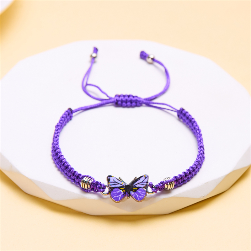 Pulsera de cuerda trenzada hecha a mano para mujer, pulseras con colgante de animales y mariposas coloridas, de joyería para: Verde oscuro