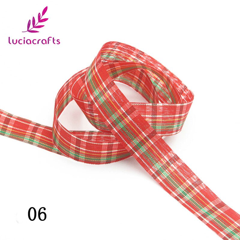 Lucia crafts 5 yard 25mm plaid print grosgrain bånd til hår sløjfer juleindpakning indretning  p0803: 06