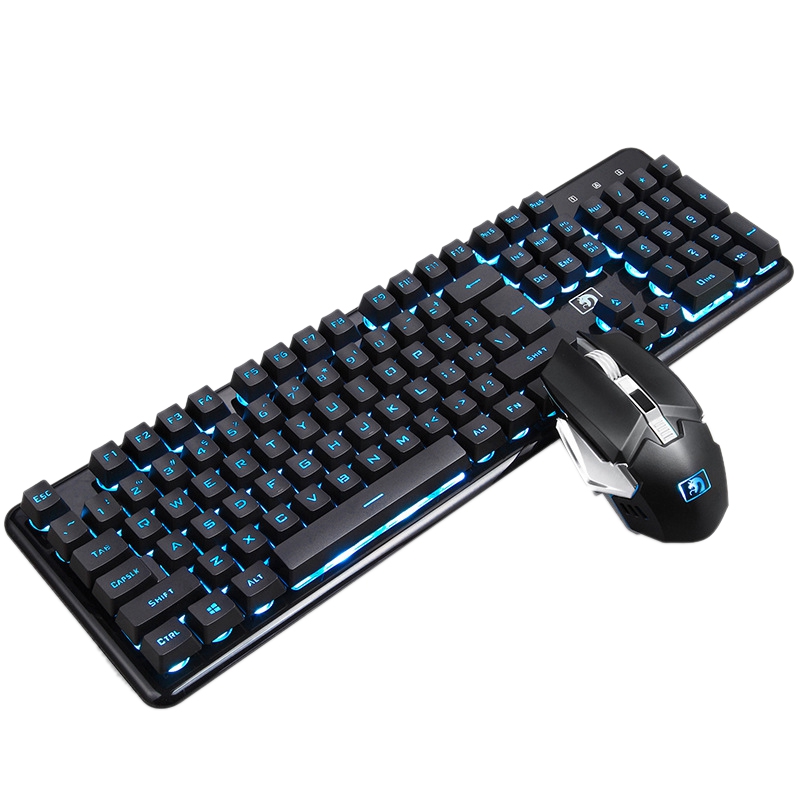 Wireless Gaming Keyboard and Mouse Combination Rechargeable Backlit Mechanical Keyboard with 2400DPI Gaming Mouse: black