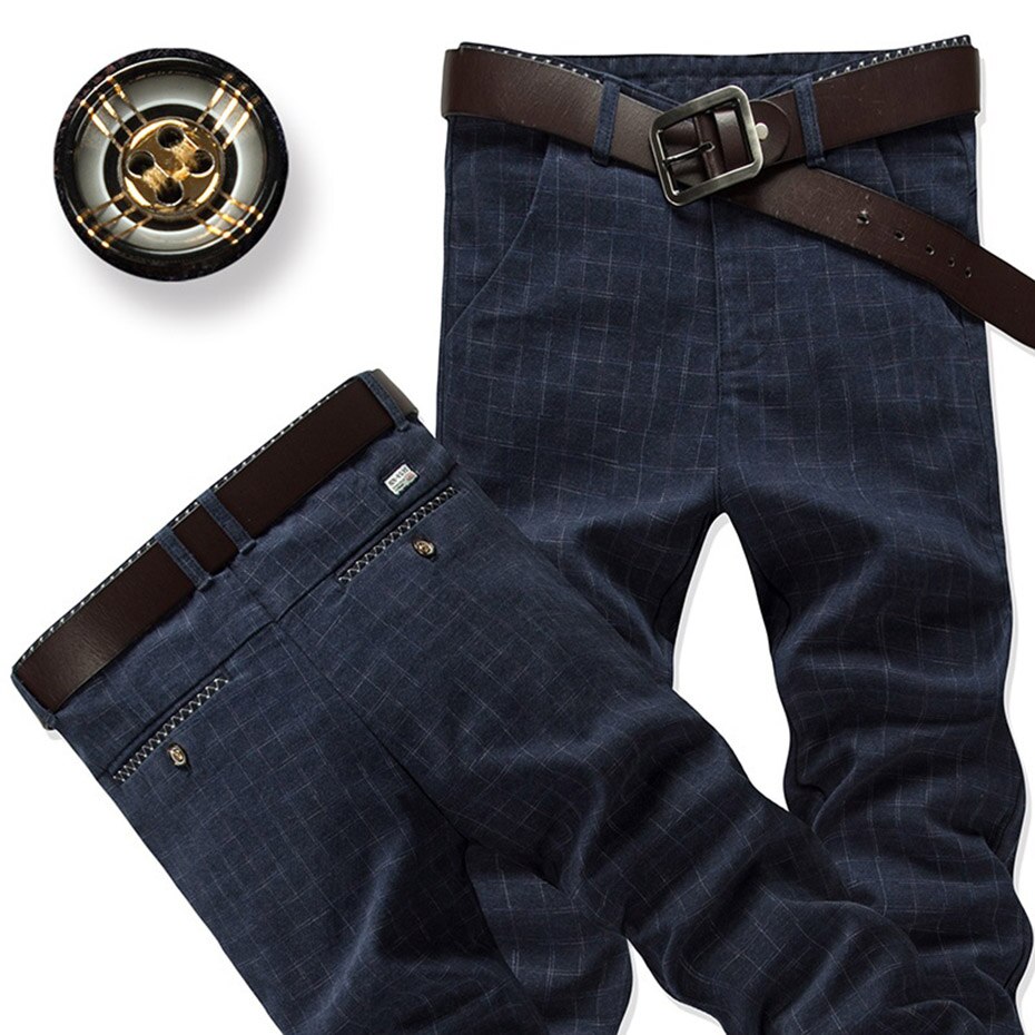 Pantalones De Vestir a cuadros para Hombre, pantalones ajustados, pantalones De verano para Hombre