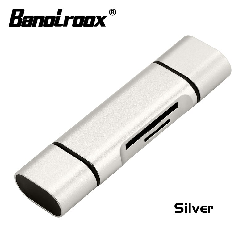 Banolroox 3 in 1 High Speed Card Reader Type-C/OTG/Micro USB TF/SD Card Writer For Smart Phone/Laptop accessories Adapter: silver