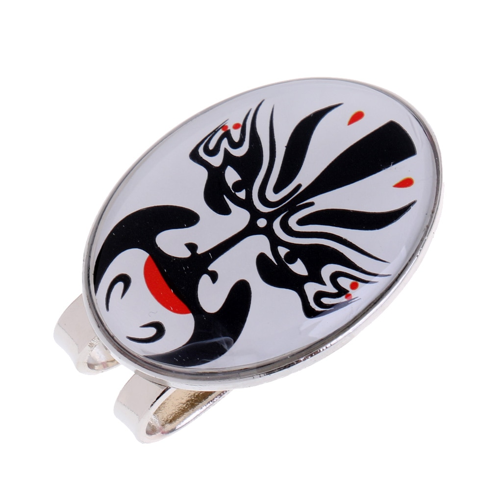 Peking opera maske legeret golfboldmarkør med magnetisk hatklip golfspiller golf tilbehør - 4 farver