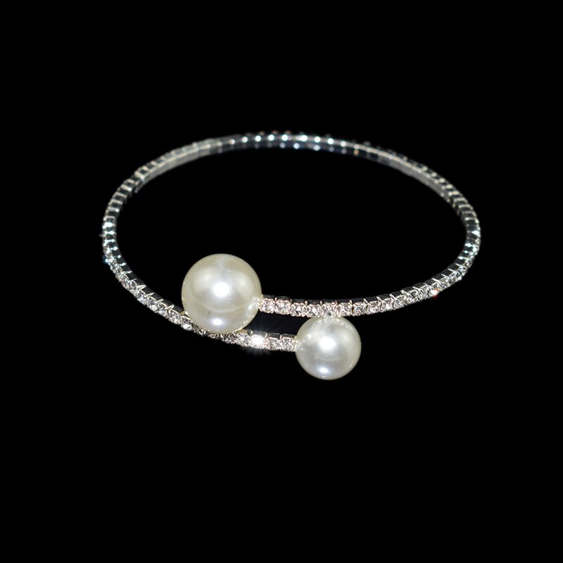 YLIOYE-ensembles de mariée avec perles simulées, collier, collier, collier, collier, bijoux pour femmes, fête de mariage: 1 row bracelet silve