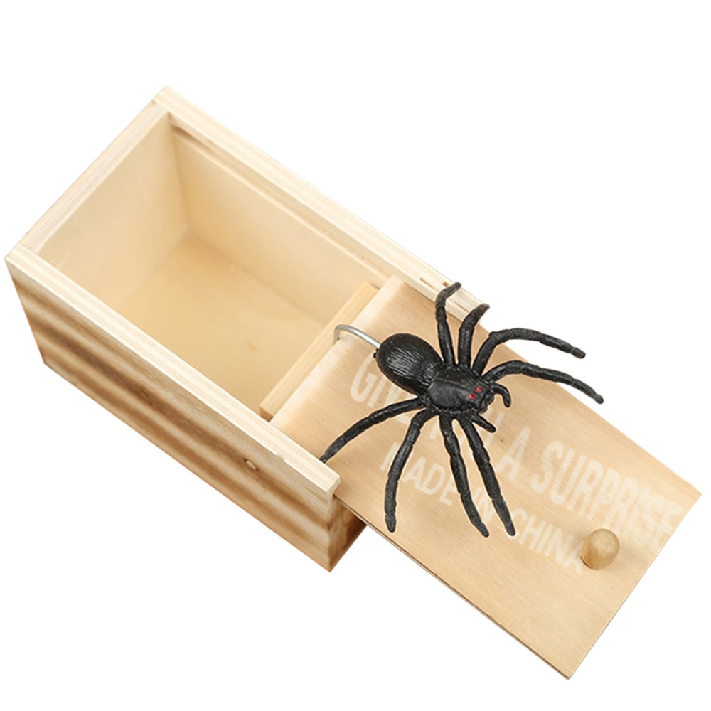 Broma de madera Tricky Toy bauble parodia de Halloween divertido Scare inofensivo caja de madera pequeña insecto araña escorpión escalofriante niñas bebé Jok