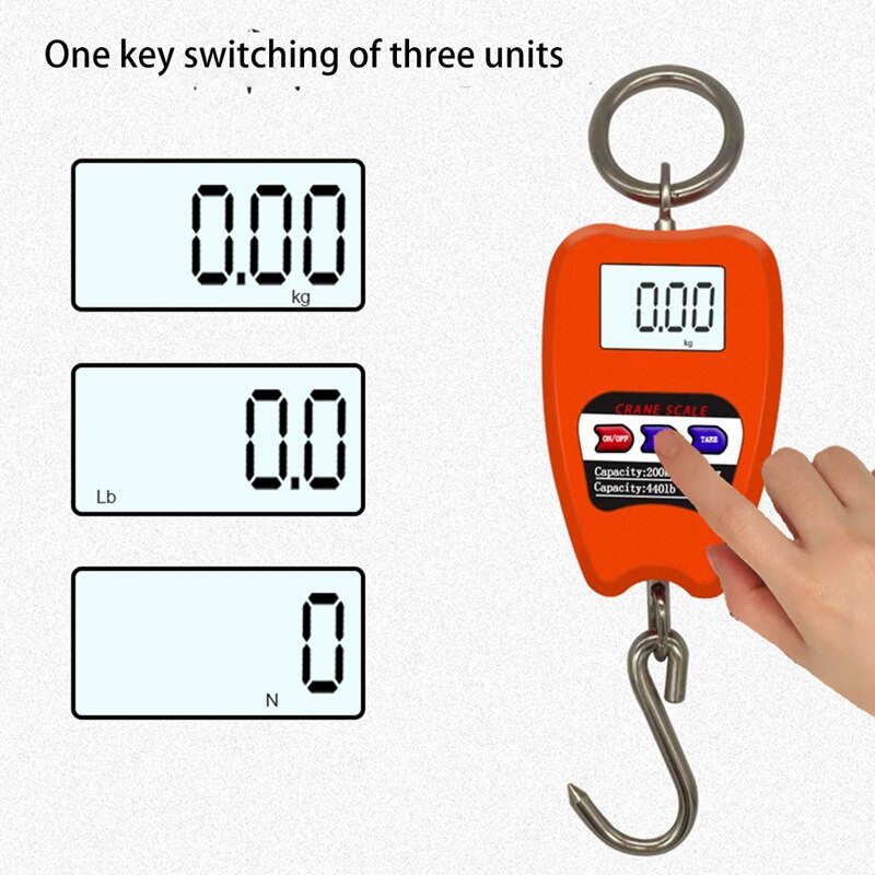 Mini báscula de grúa, balanza colgante Industrial Digital de 200Kg/441Lb, báscula de gancho colgante de alta resistencia
