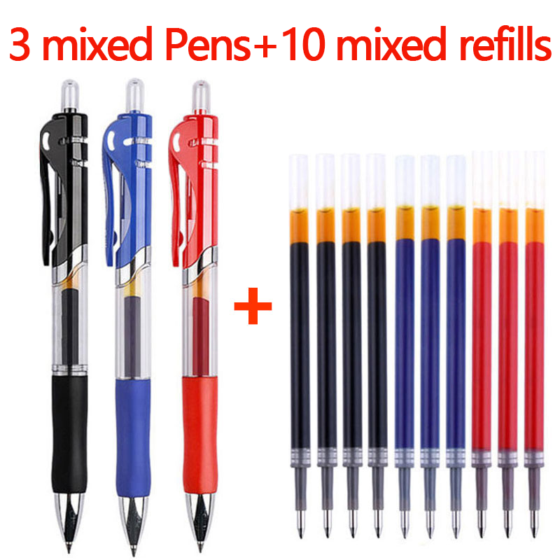 Juego de 13 Uds de bolígrafos de Gel retráctiles, tinta negra, roja y azul, bolígrafo de 0,5mm, recambios reemplazables, suministros escolares de oficina, papelería: Gris claro