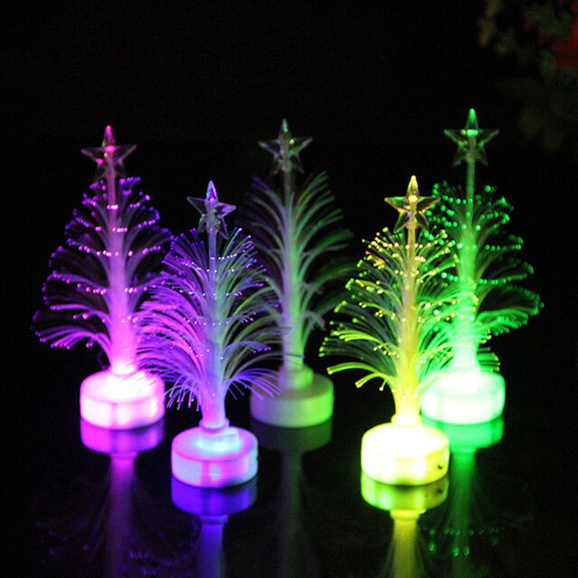 Árbol de Navidad que cambia de Color, luz LED de fibra óptica de colores, Mini árbol de Navidad con estrella superior, decoración de Navidad alimentada por batería: Randomly