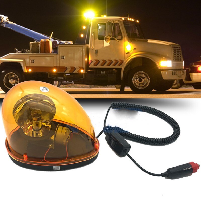 12V/24V Warning Light Car Adsorption Spin Red Blue Yellow Road Rubbish Truck Magnetic Force Work Security Night Anti-Theft Lamp