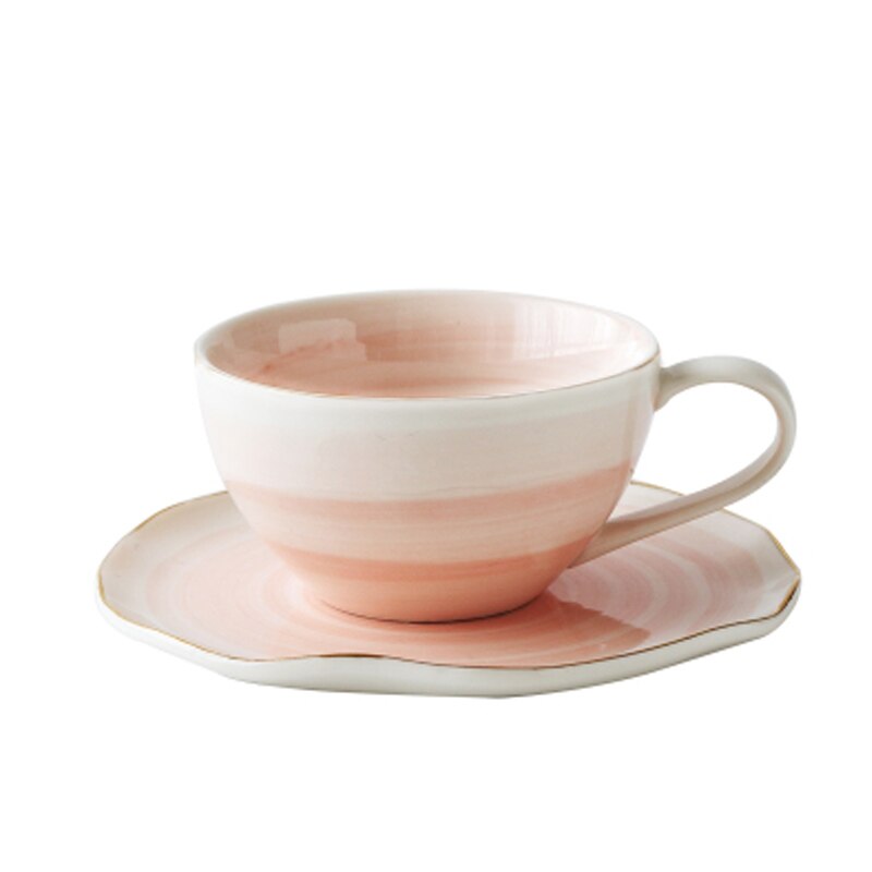 Ceramic Pink Tea Cup and Saucer Porcelain Coffee Cup Set Drinkware One Person Set: Default Title