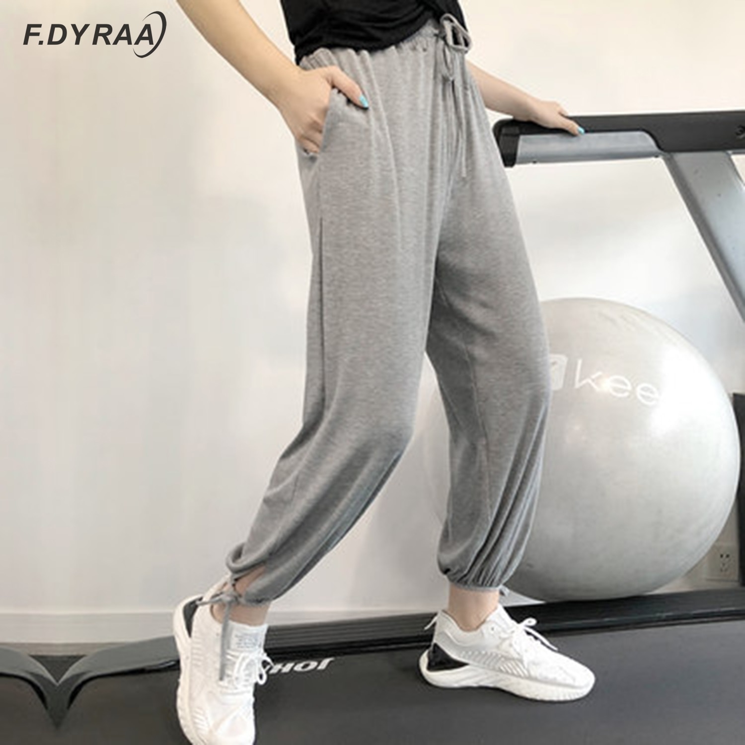 F. Dyraa Vrouwen Badstof Katoen Blends Losse Harembroek Hoge Elastische Taille Joggingbroek Stretch Oversized Trendy Sport Broek