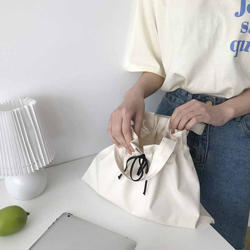 Canvas Trekkoord Mini Bakken Tas Voor Vrouwen Schouder Handtassen Meisjes Vrouwelijke Portefeuilles Japanse Stijl Leuke Casual Shopper Tassen