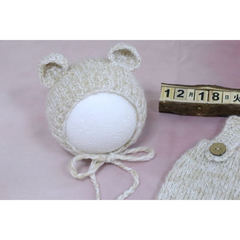 Ensemble Bonnet et salopette en tricot pour -né, tenue de noël, ours, barboteuse, Bonnet pour bébé garçon et fille