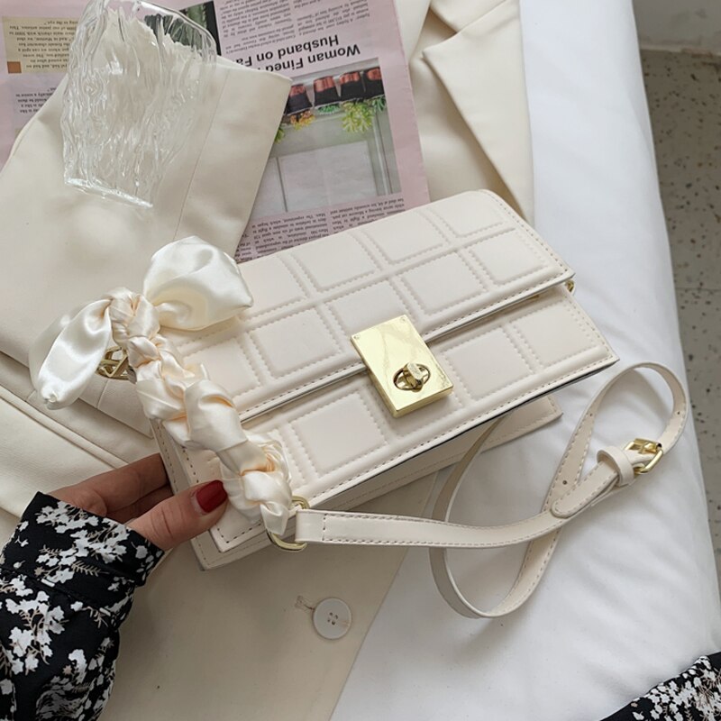 Small Lattice PU Leather Crossbody Bags for Women Summer Luxury Trendy Chain Travel Shoulder Handbags and Purses: Beige