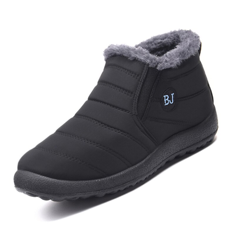 Sneeuwlaarzen damesschoenen warme pluche bont enkellaarsjes winter dames instappers platte casual schoenen waterdichte ultralichte schoenen: Zwart / 39