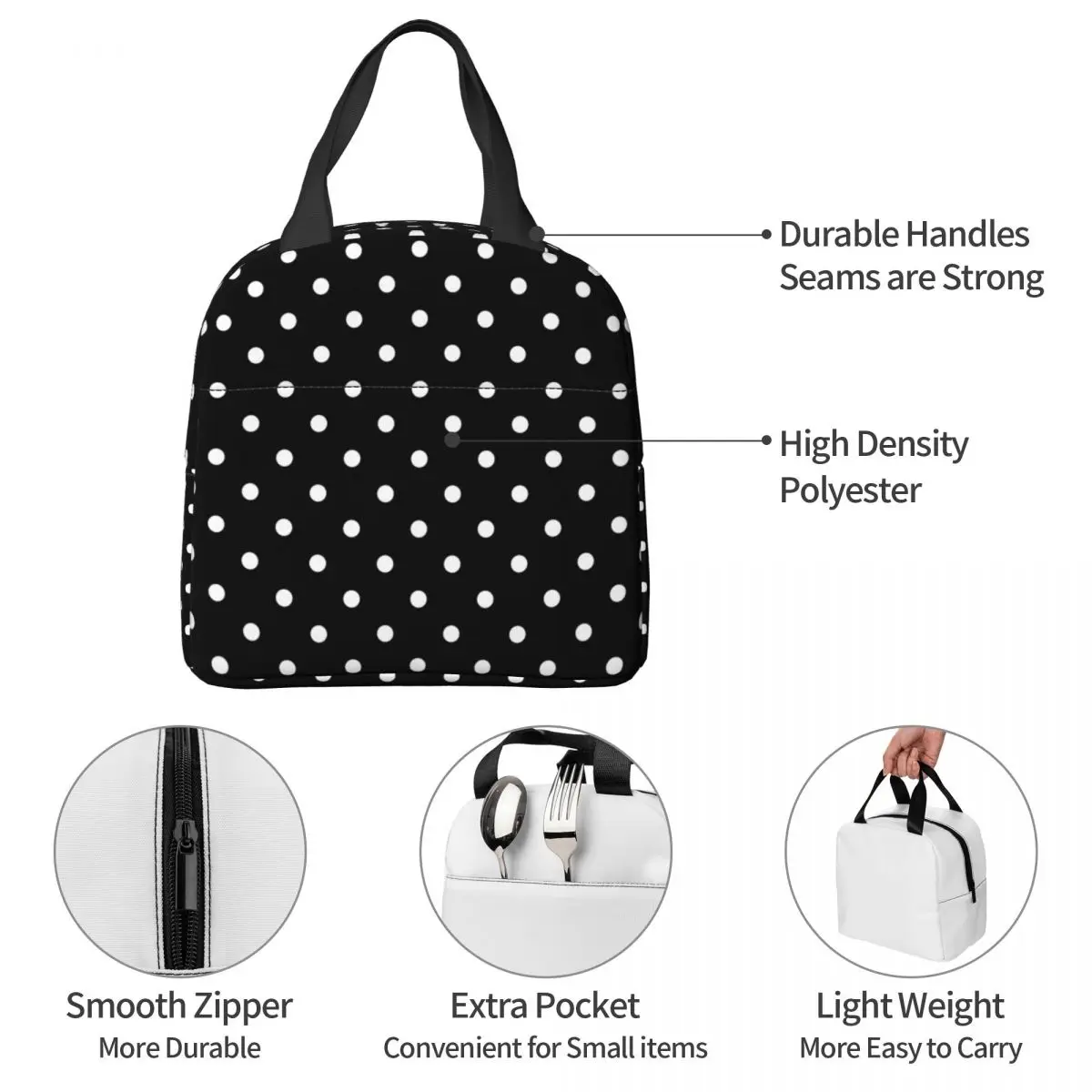 Lunchtas voor heren Dames Leuke polkadot thermische koeler Draagbare school Oxford lunchbox Voedselzak