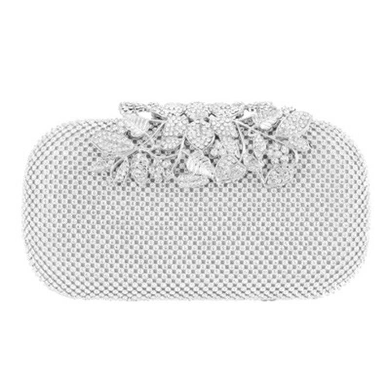 Bloem Strass Avondtasje Wedding Party Diner Portemonnee Crossbody Schouder Mini Bag: Zilver