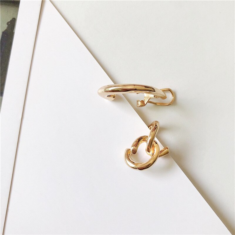 HUANZHI Trendy Simple Personality Distortion Irregular Metal 2PCS/SET Ear clip Earrings for Women Girls Party Jewelry: A