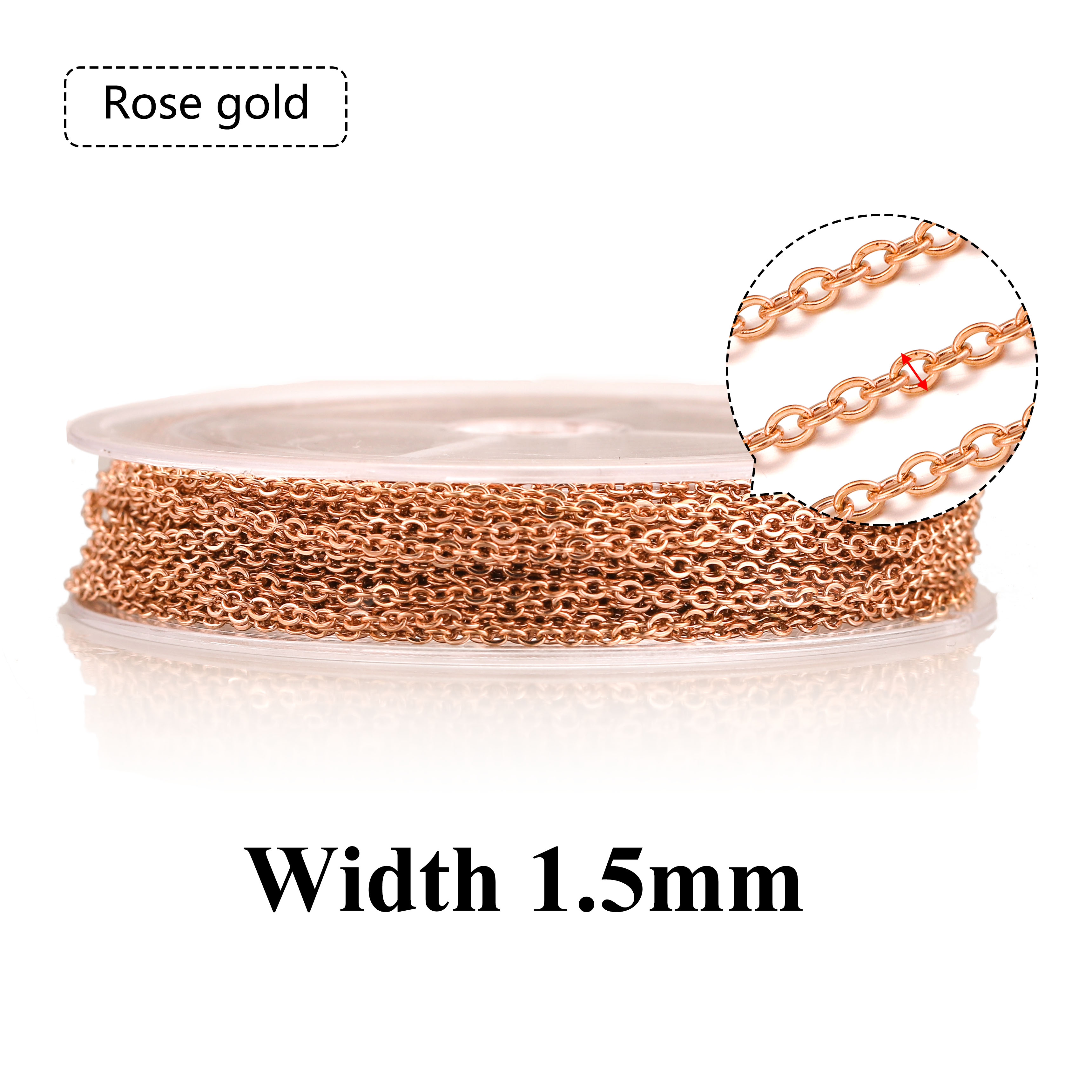 10 m/rol roestvrij staal plat kabel ketting bulk voor zilver rose gouden ketting 1 mm 1,5 mm 2 mm 2,5 mm ketting diy sieraden materialen: MULTI