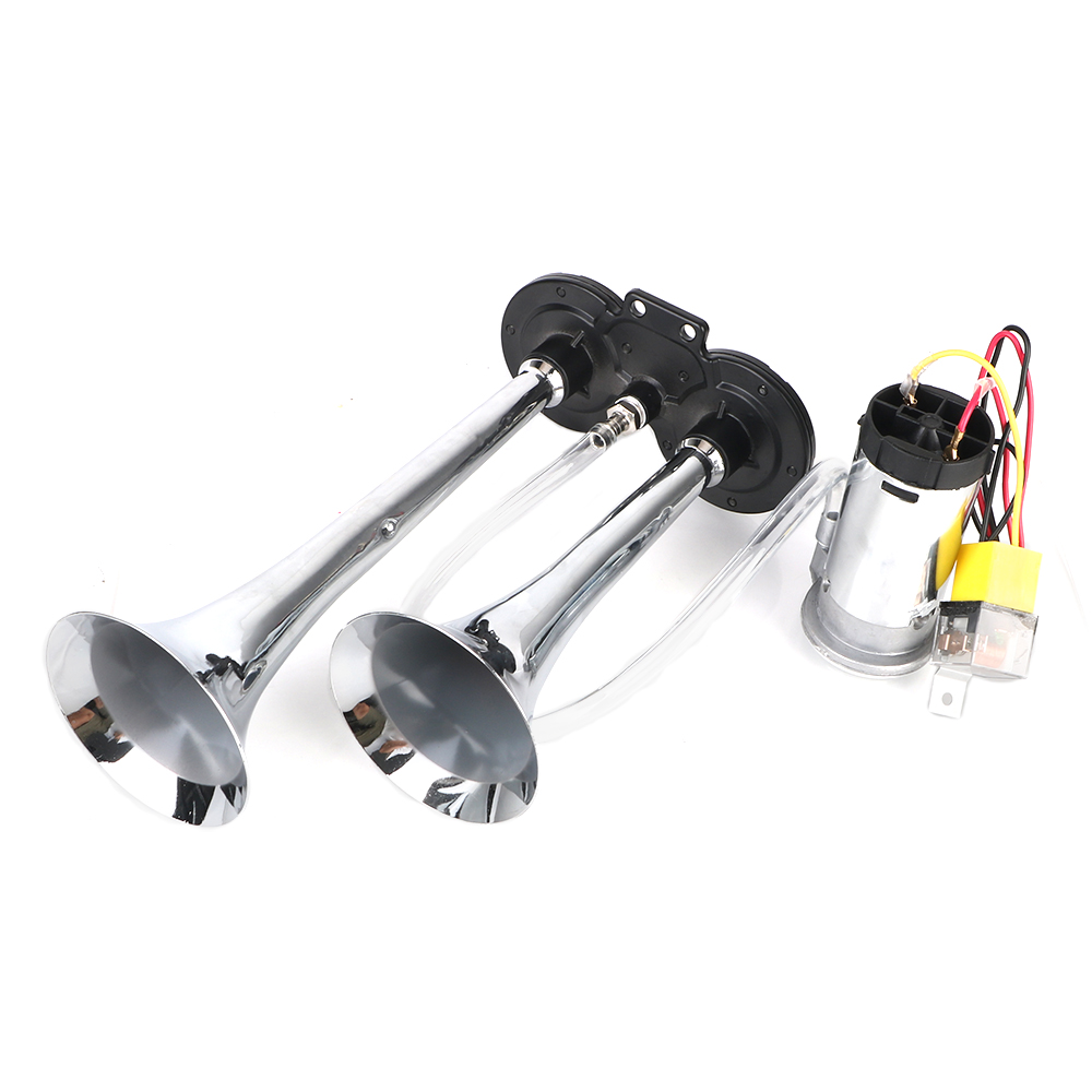 Mit Luftkompressor Dual Trompeten Hupe Auto Elektrische Hupe Für Motorrad Stiefel Lkw Modifikation 12V 80A Relais 12V 150dB Laut: Silber