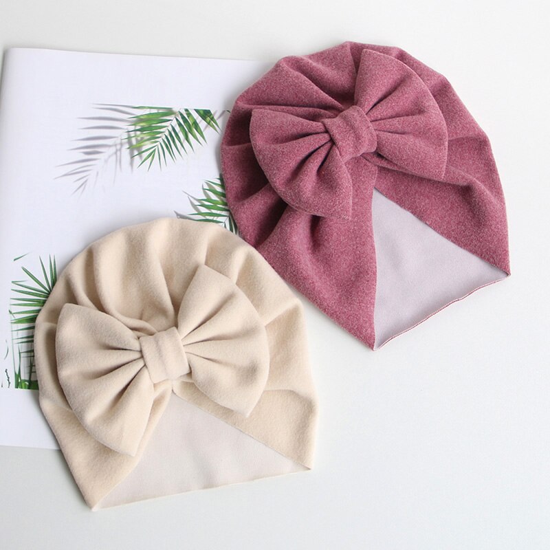 Spring Soft Baby Hat Big Bowknot Baby Girls Hat Turban Solid Color Infant Toddler Kids Hat Children Cap Beanies