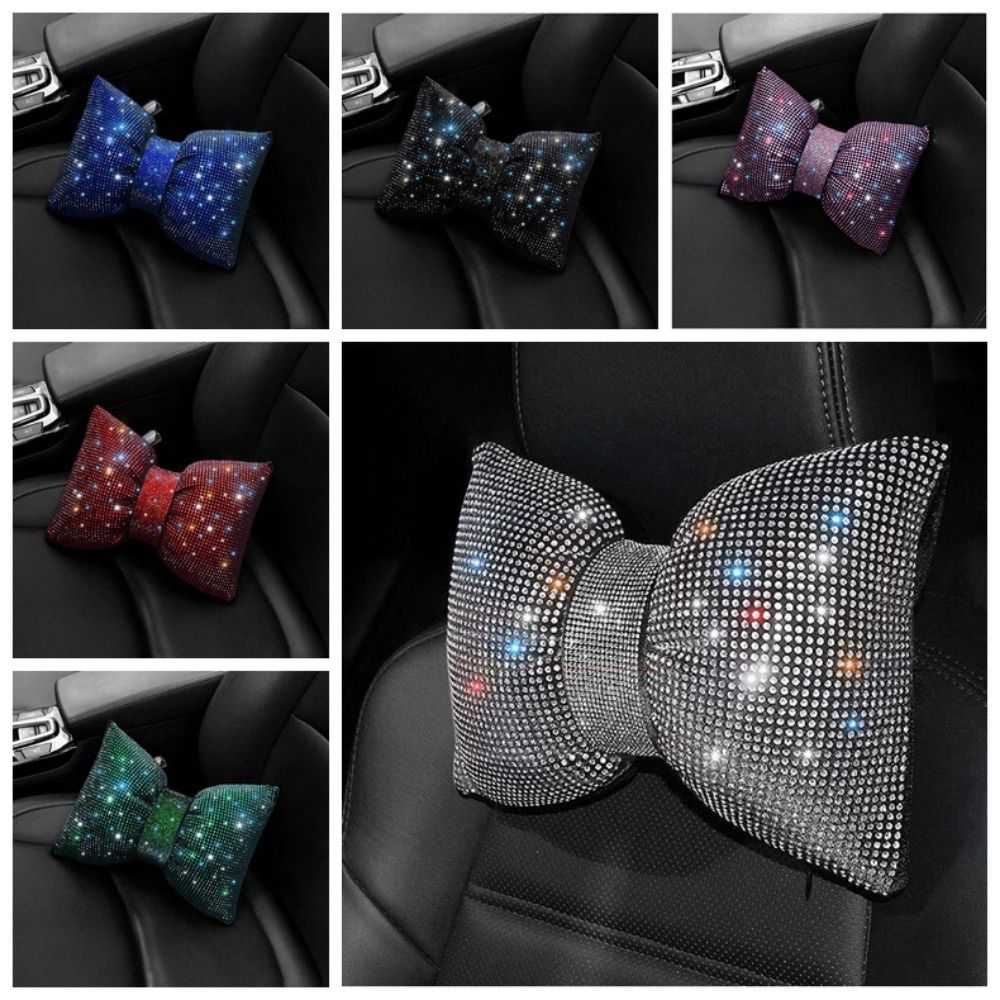 Rhinestone Crystal Bow Car Headrest Bling Neck Rest Crystal Bowknot Car Neck Pillow Ergonomic Multifunctional