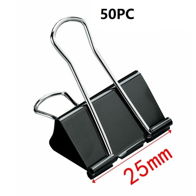 50PCS Metal Paper Clip Foldback Metal Binder Clips Black Grip Clamps Paper Document Office School Stationery Multi-Life Artifact: 25mm(50pc)