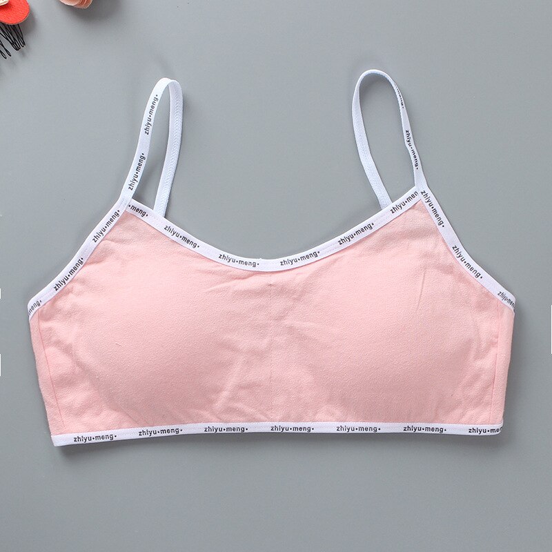 8-16 Years Cotton Girl&#39;s Training Bra Puberty Schoolgirl Detachable Chest Pad Sports Bras Girl Underwear Tube Top Daily Fitness: Letter Peach