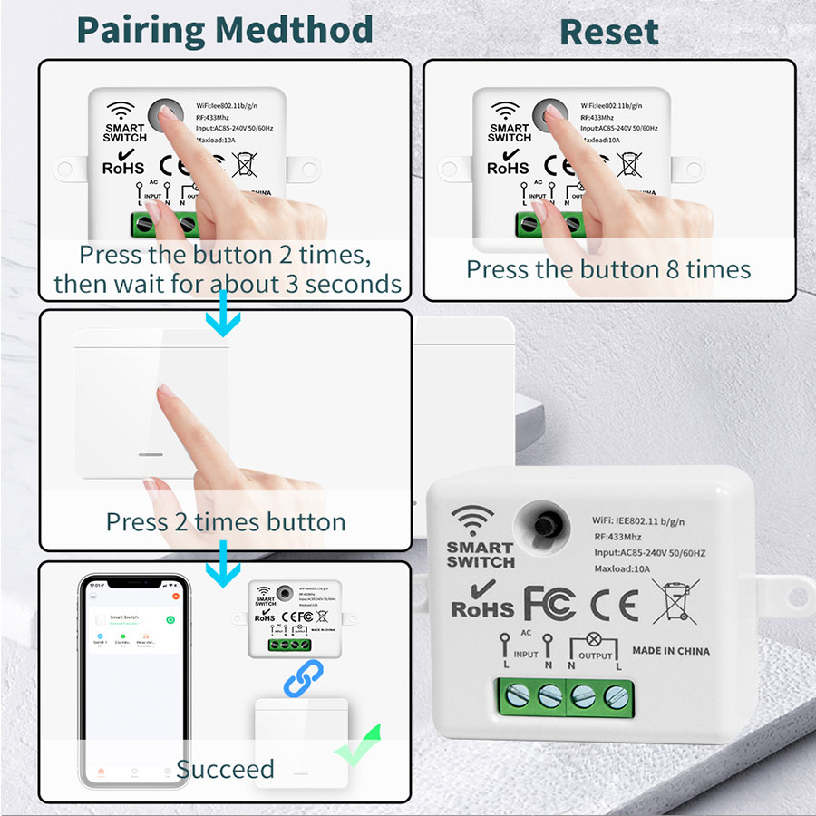 433 MHz Drahtlose Fernbedienung Licht Schalter 220 V 110 V 10A Relais Regler Mini Runde Geschmack Zauberstab Tafel Schalter für LED-Leuchten