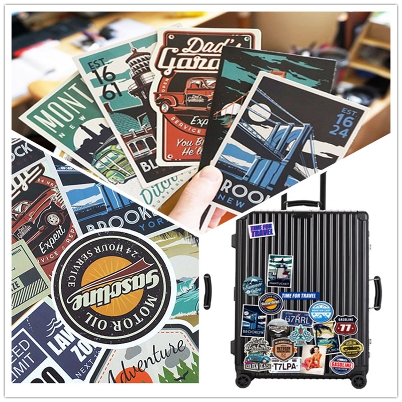 40Pc Waterdicht Vinyl Stickers Outdoor Reizen Stickers Pack Decals Van Vintage Stickers Voor Bagage Skateboard Motorfiets Bagage
