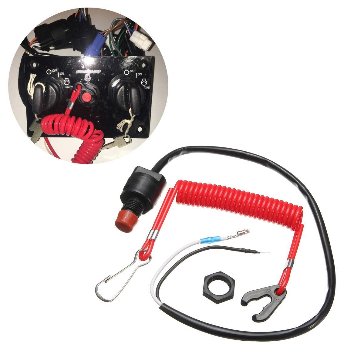 Boat Motor Emergency Kill Stop Switch for Yamaha /Tohatsu Outboard Stop Kill Switch Cut off Switches With Safety Tether Lanyard