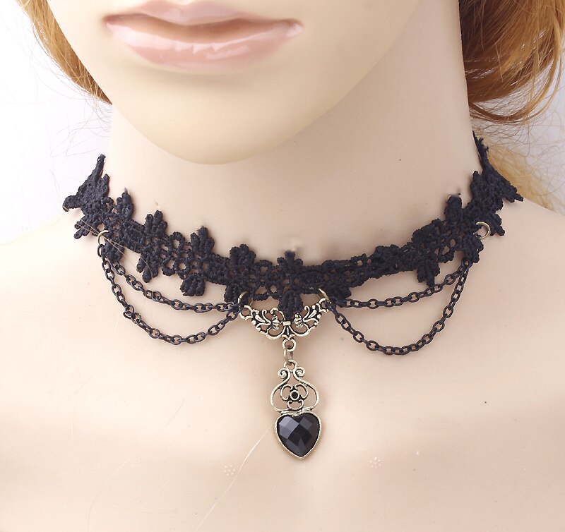 gothique victorien cristal gland tatouage collier ras du cou noir dentelle collier ras du cou Vintage femmes bijoux de mariage
