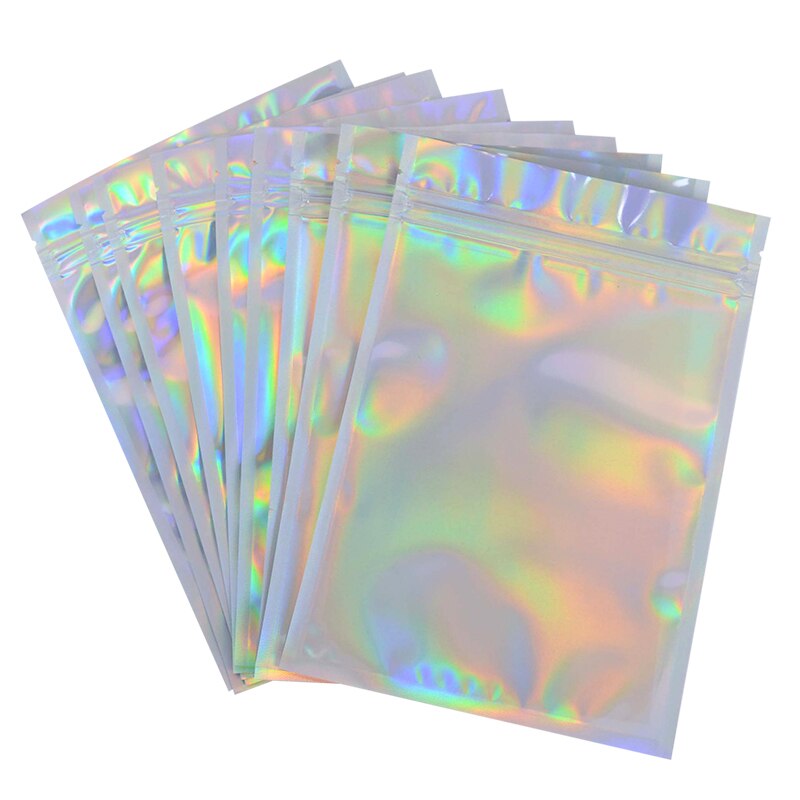 20 Stuks Iriserende Plastic Zakken Zip Lock Met Venster Stand Up Hersluitbare Grip Ziplock Zakjes Thee Koffie Bean Snoep Verpakking voedsel: 14x20cm-20PCS