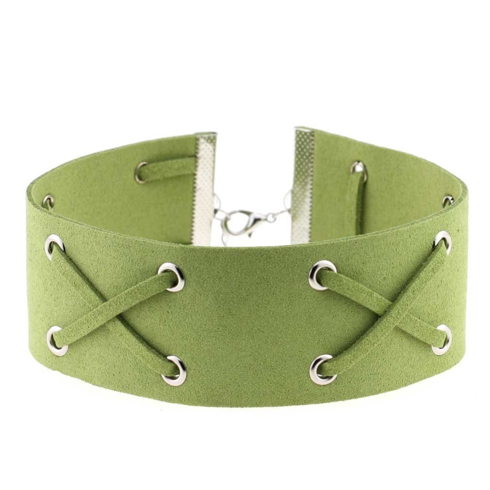 Decopunk Handmade Neo Gothic Hippie Wide Leather Wrap X Charm Silvery Lobster Buckle Adjustable Choker Necklaces For Women: Green