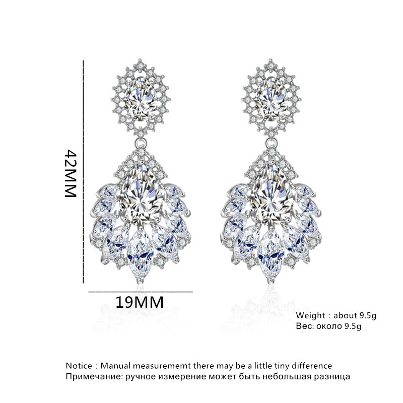 Mode AAA Zirconia Kroonluchter Dangle Oorbellen Wit Goud Kleur Kristal CZ Bruiloft Sieraden voor Vrouwen