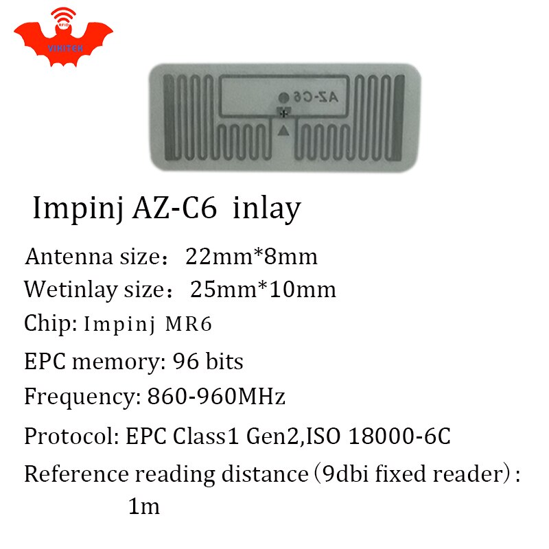 UHF RFID tag EPC 6C sticker Impinj MR6 AZ-C6 wet inlay 915mhz868mhz860-960MHZ 100pcs adhesive passive RFID label