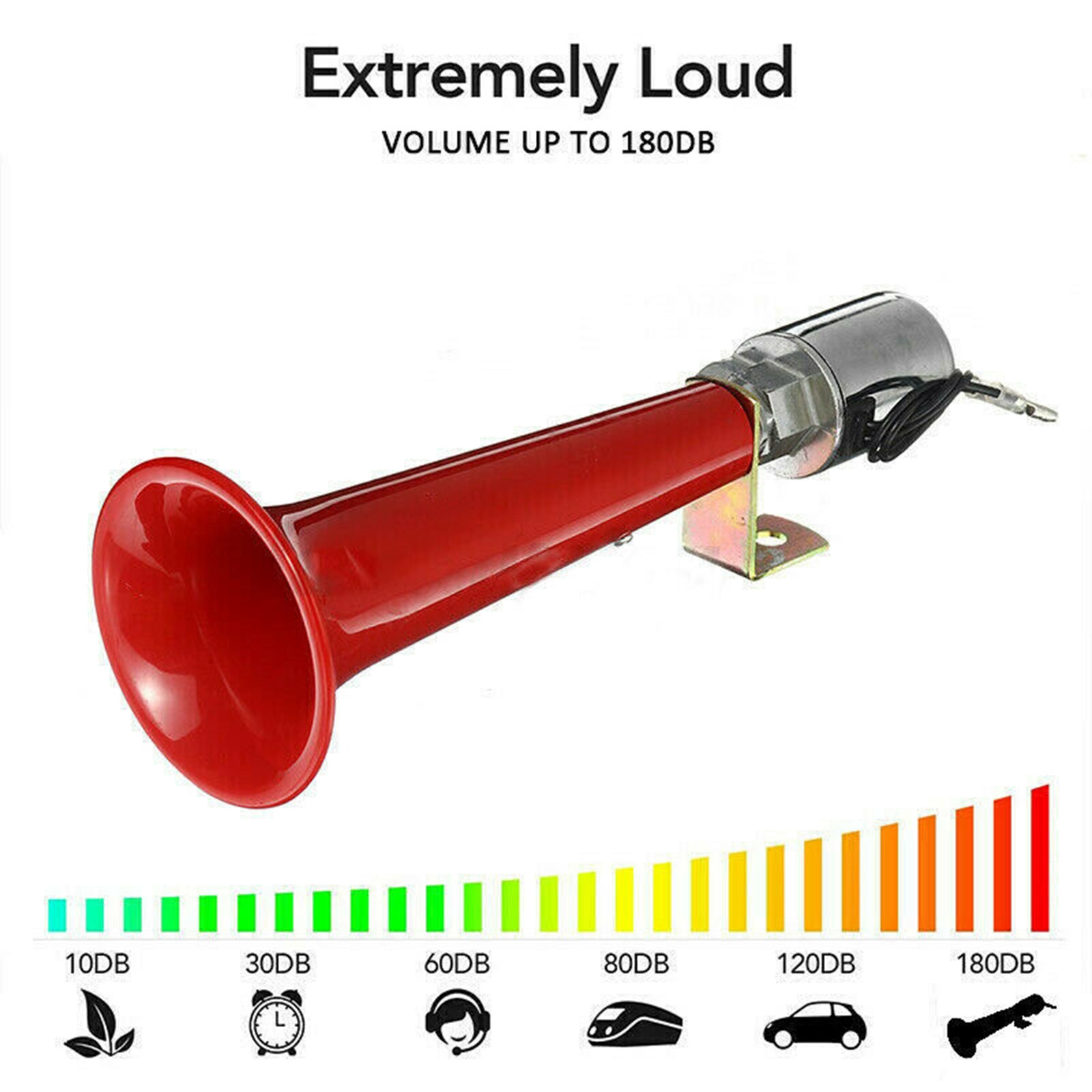 Super Loud 12/24V 180db Air Horn 10 Inches Single Trumpet for Any 12V / 24 V Vehicles Boats Cars Motorcycle